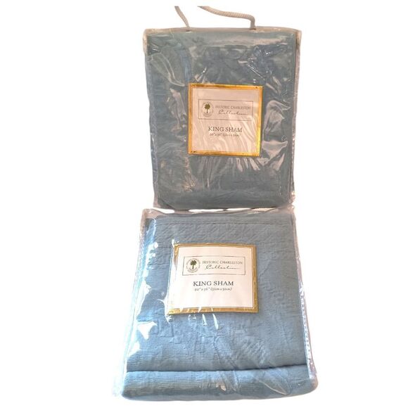 Historic Charleston Foundation King  Charles Shams Set Of 2 NEW Blue Textured. - Picture 16 of 16